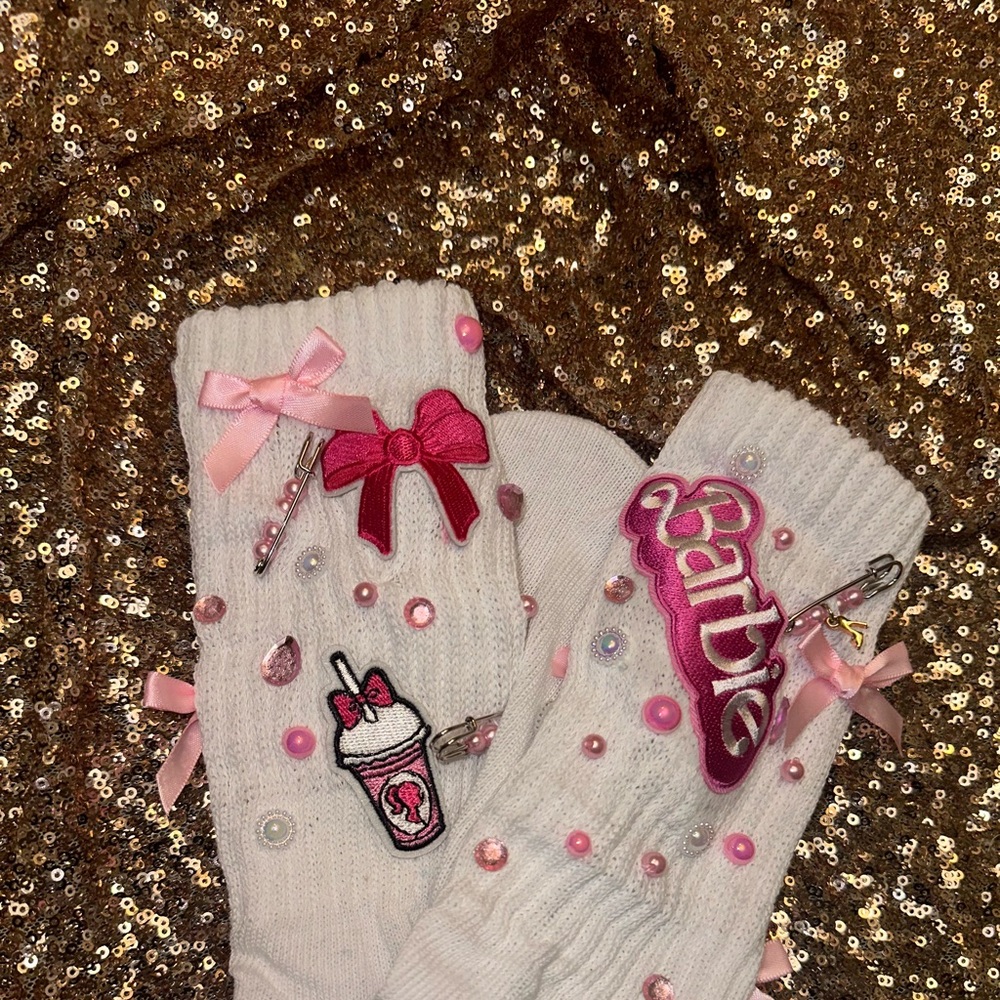 Pink and white Barbie socks, handmade by me